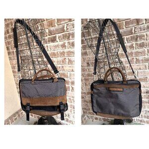 Vintage Eddie Bauer  Messenger Bag Brown Plaid Leather Laptop Shoulder Travel